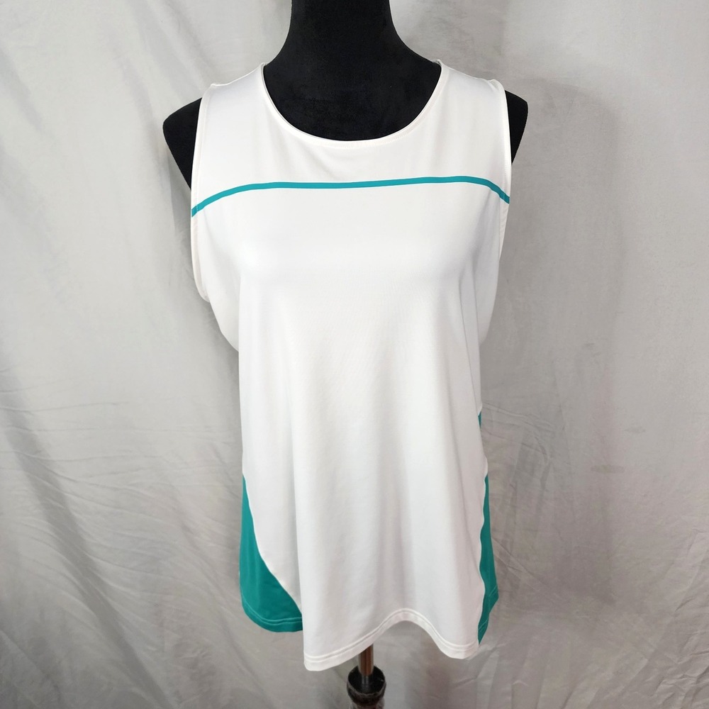 PRINCE Size XL Tennis Golf Athletic Racerback Tank Top Tagless White Teal Sporty